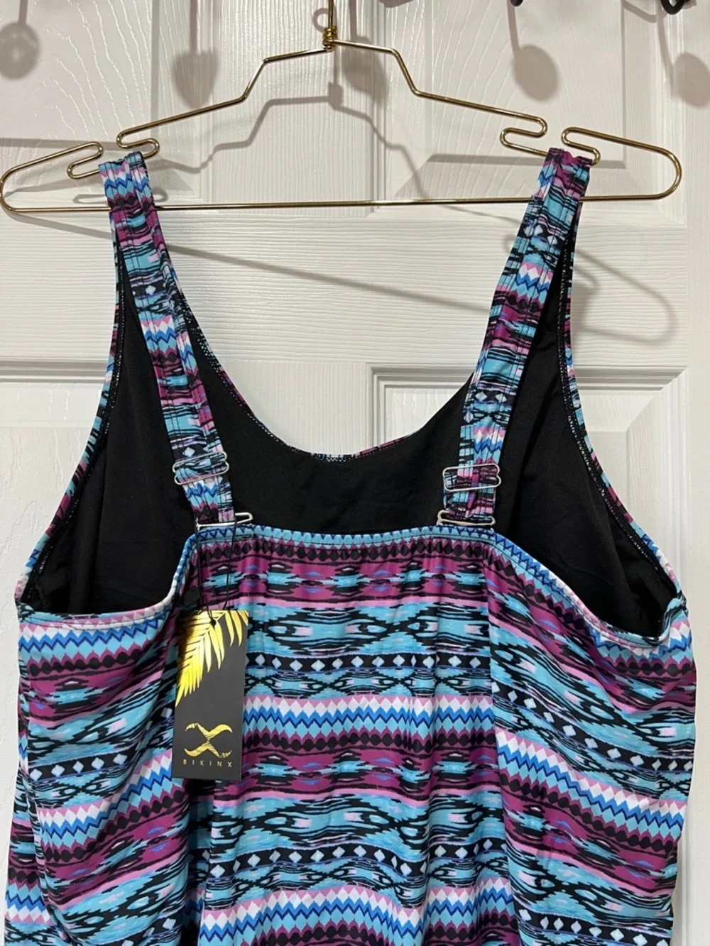 Blouson Tankini Top Swimsuit Adjustable Straps Plus Size XXXL Asymmetrical Print